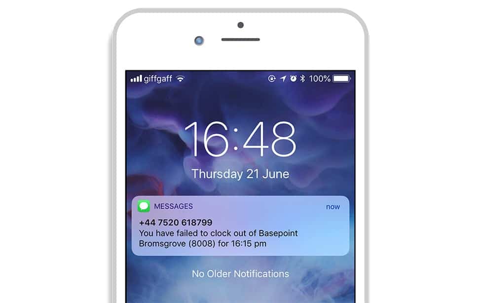 Smartphone showing an alert with IQ:timecard