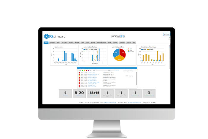 IQ:timecard's compliance reporting platform on a desktop computer