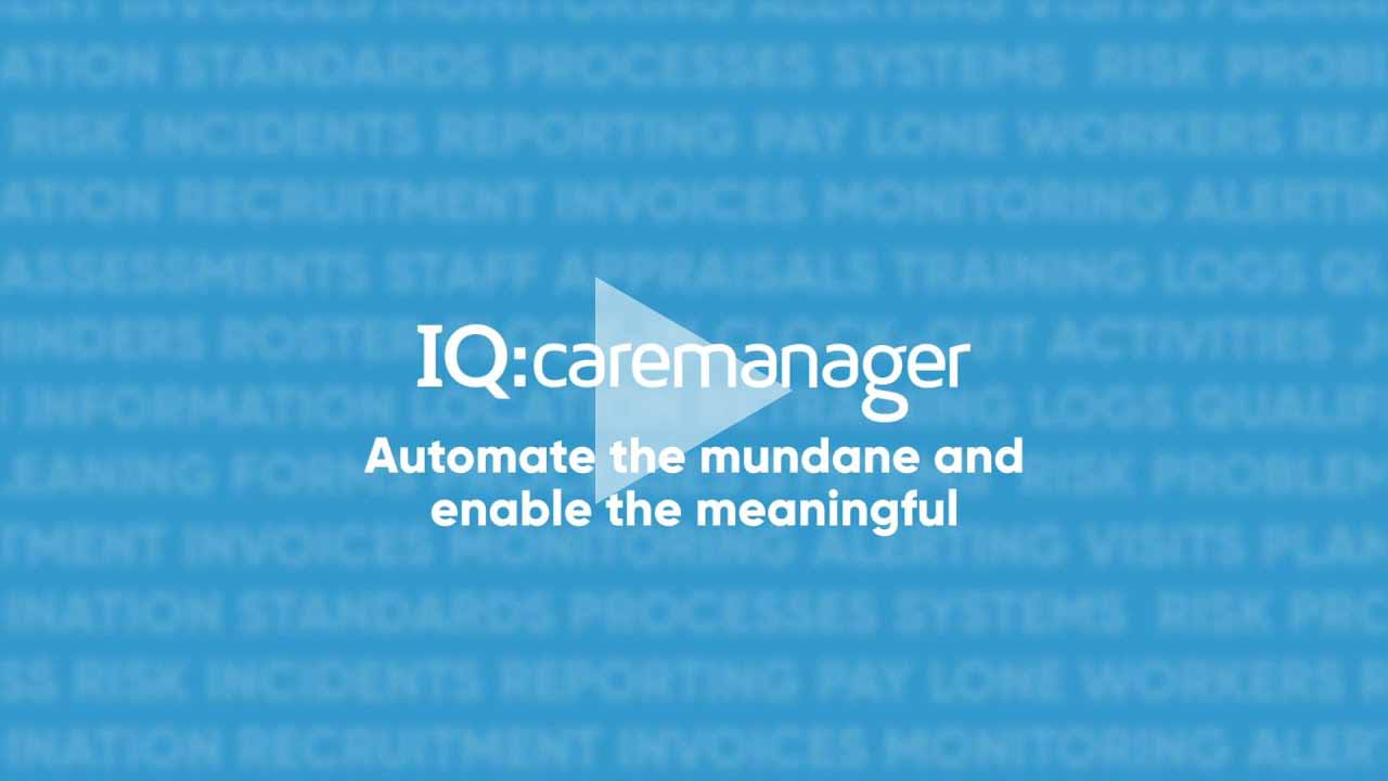 iq caremanager logo on blue background