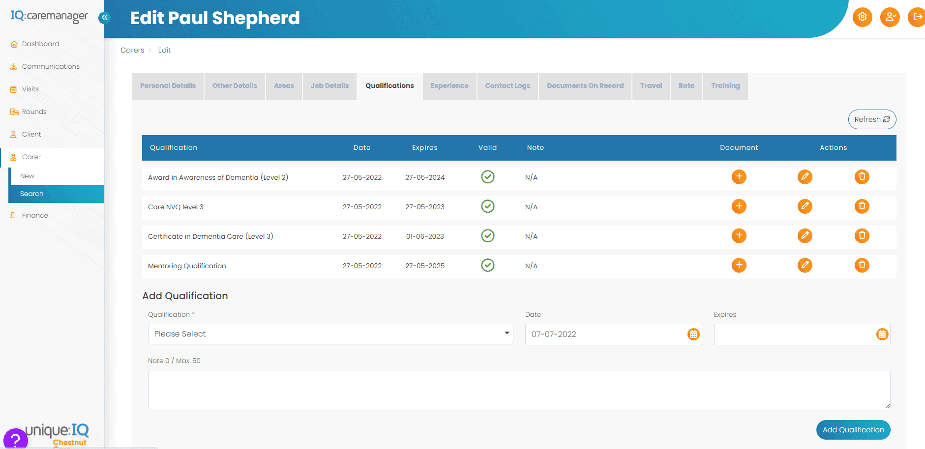 Screenshot of IQ:caremanager