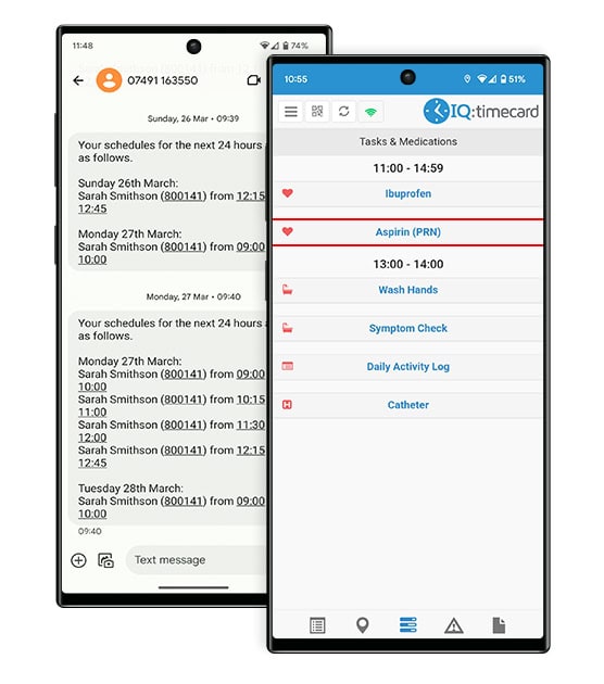eMAR and scheduling examples on carer app