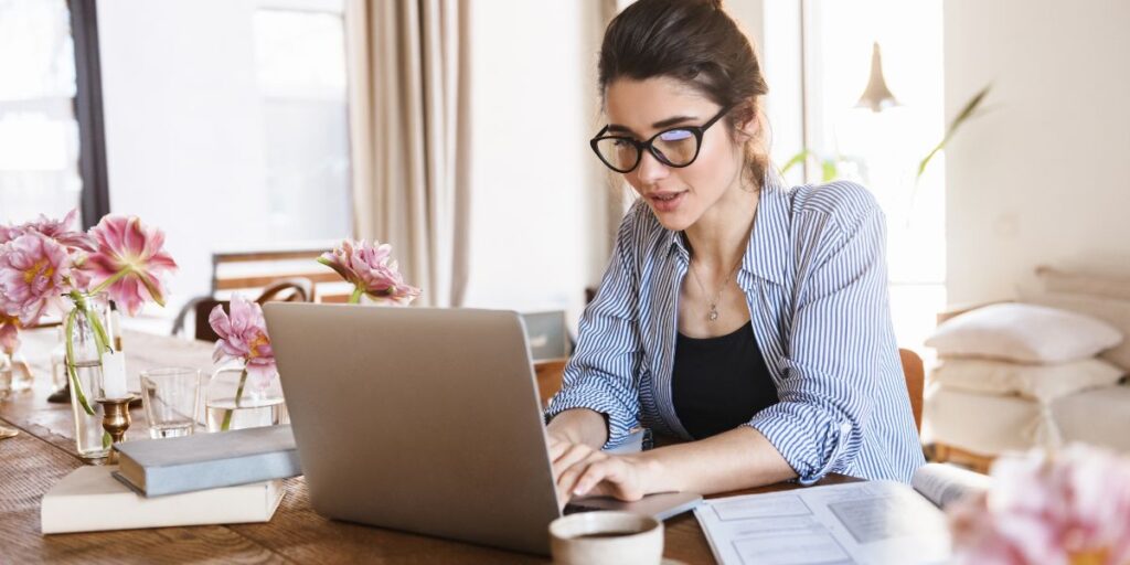 a woman working from a home